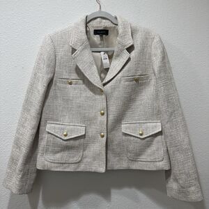 Talbots Blazer Cream Tweed Jacket Blazer Sz 12 Pockets Gold Buttons Lined NEW